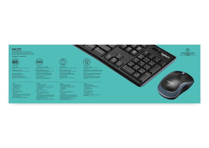 Logitech Wireless Keyboard and Mouse Combo MK270 Nano USB receiver Full size spill resistant keyb...