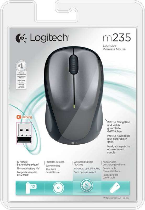 Logitech Wireless Mouse M235 (Dark Grey/Colt Matt) Nano USB receiver 3 buttons Advanced optical t...