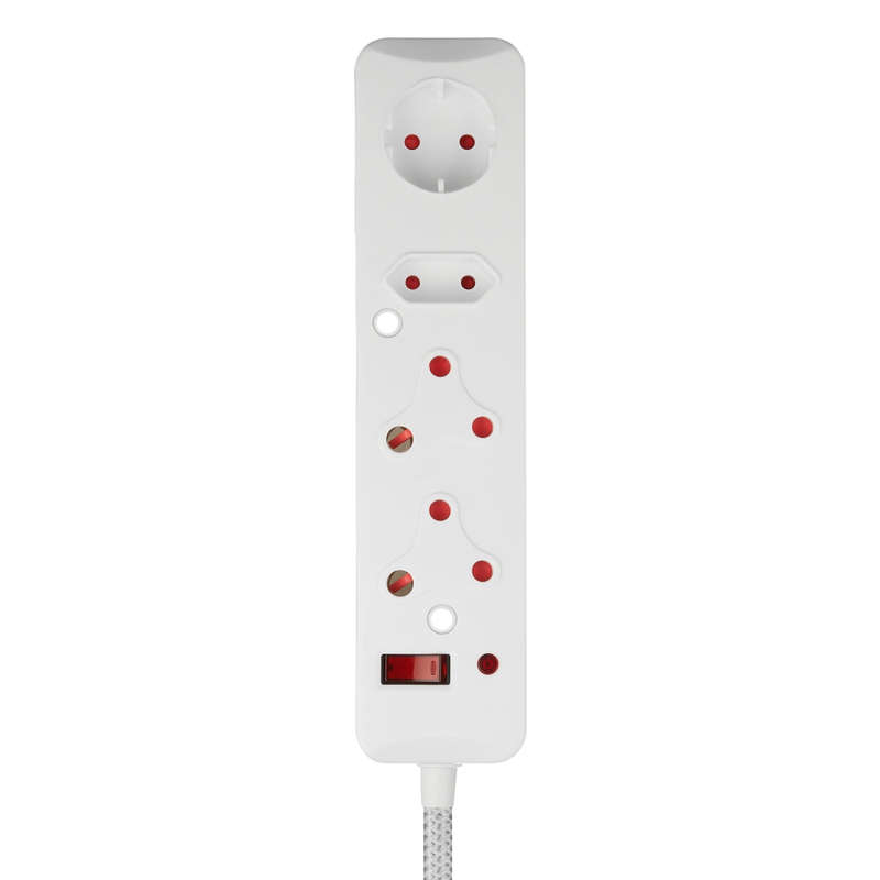 SWITCHED 4 Way Medium Surge Protected Multiplug 0.5M Braided Cord White