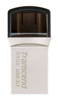 TRANSCEND 64GB JETFLASH 890 USB-C & USB 3.1 OTG FLASH DRIVE - SILVER