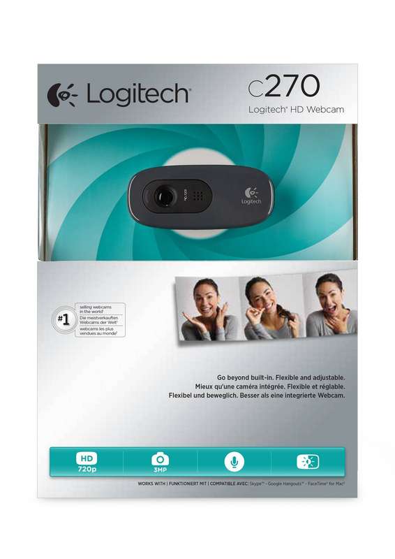 Logitech Webcam C270 HD Still 3MP HD Video Built in Mic Auto focus Grey