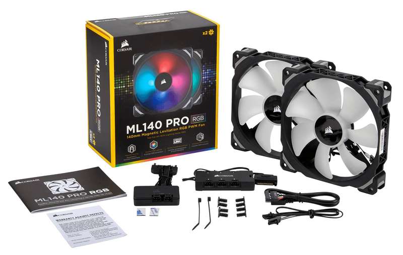 Corsair ML140 PRO RGB LED 140MM PWM Premium Magnetic Levitation Fan - Twin Fan Pack with Lighting...