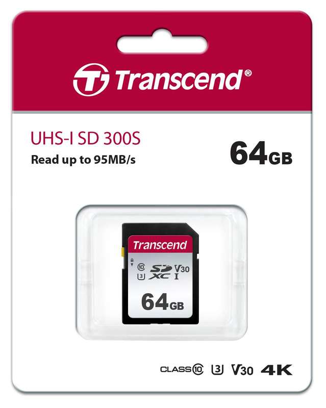 TRANSCEND 300S 64GB UHS-I CLASS 10 U1 U3 V30 SDXC CARD
