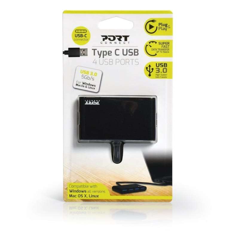 Port USB3.0 to 4 x USB3.0 5Gbps 4 Port Hub - Black