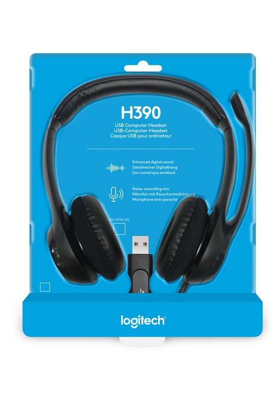 Logitech Headset H390 Black USB Stereo Internet headset adjustable headband Noise cancelling rota...