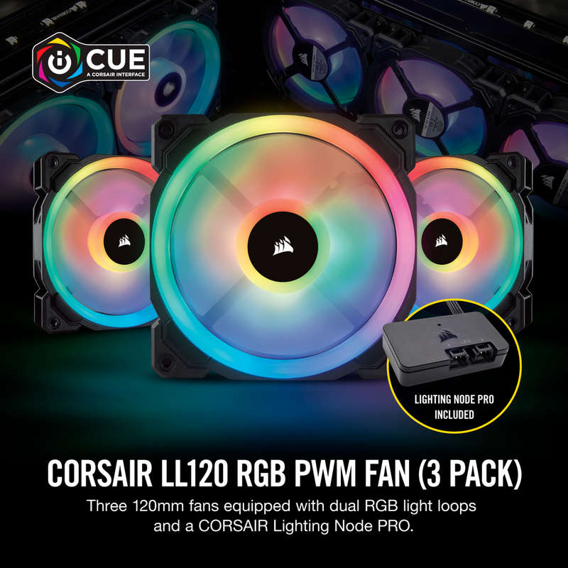 LL120 RGB 120mm Dual Light Loop RGB LED PWM Fan  3 Fan Pack with Lighting Node PRO