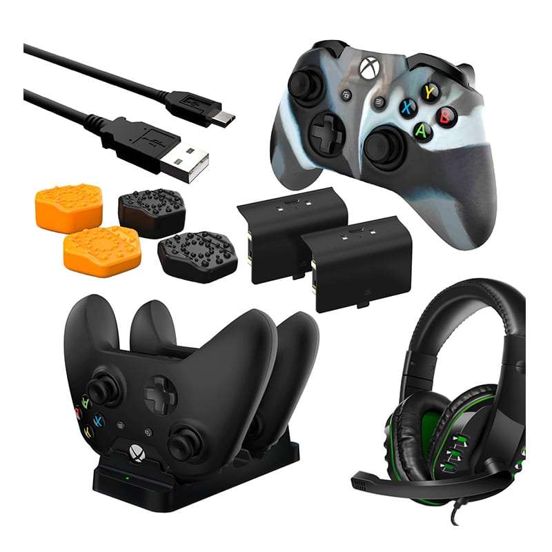Sparkfox Xbox One Bundle Headset, Controller Covers, Charge Dock & Battery