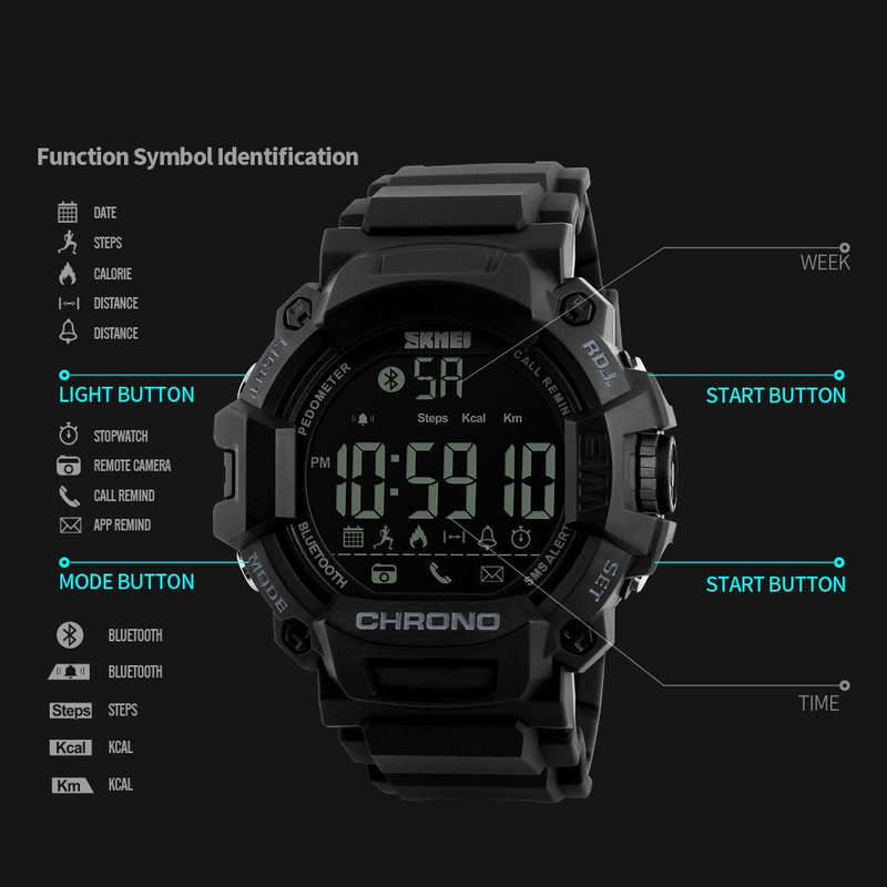 SKMEI 1249 Waterproof  Alarm Bluetooth Sports Watch