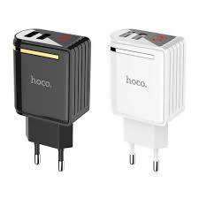 HOCO C39A Digital Display Dual USB Wall Charger EU Plug Adapter for Phone - white