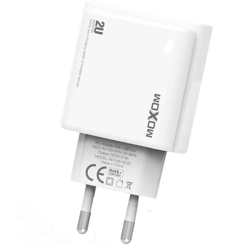 Moxom Fast Phone Charger - 2 usb Port With Cable For ios-Micro-Type-c  Mx-Hc20 - with type-c cable