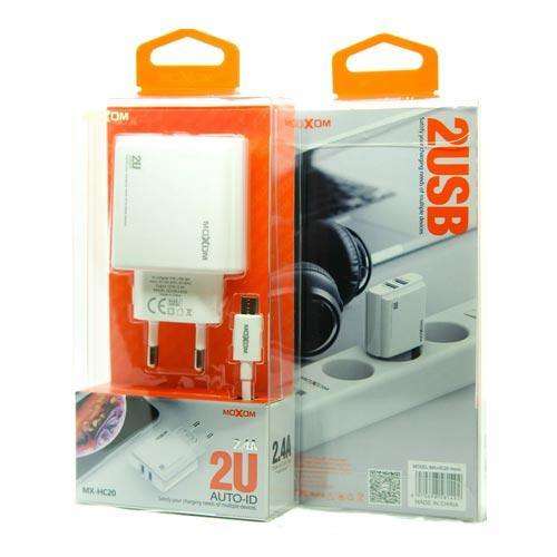 Moxom Fast Phone Charger - 2 usb Port With Cable For ios-Micro-Type-c  Mx-Hc20 - with type-c cable