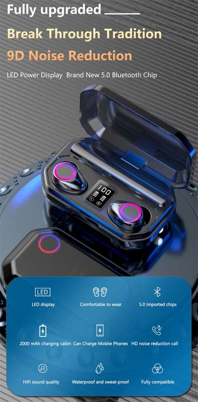 Wireless Headphones Bluetooth 5.0 Earphones Earbuds TWS Sport 9D Stereo HIFI Headset Noise Cancel...