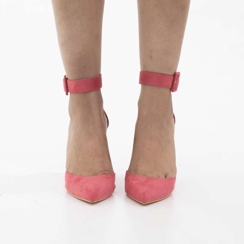 Zirconia open waist pointy on 10cm block heel guava
