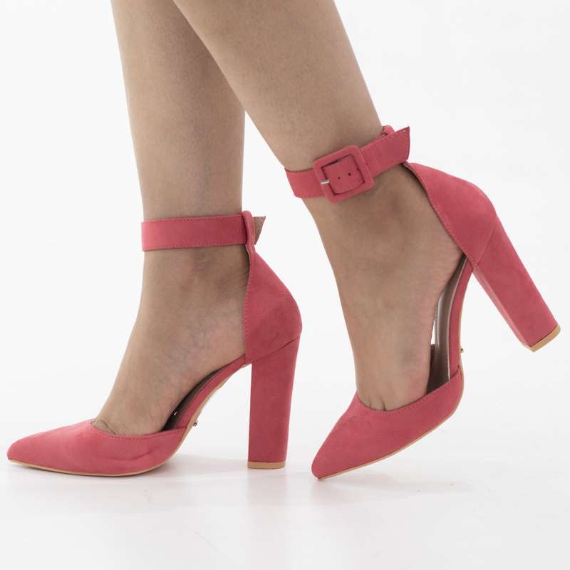 Zirconia open waist pointy on 10cm block heel guava