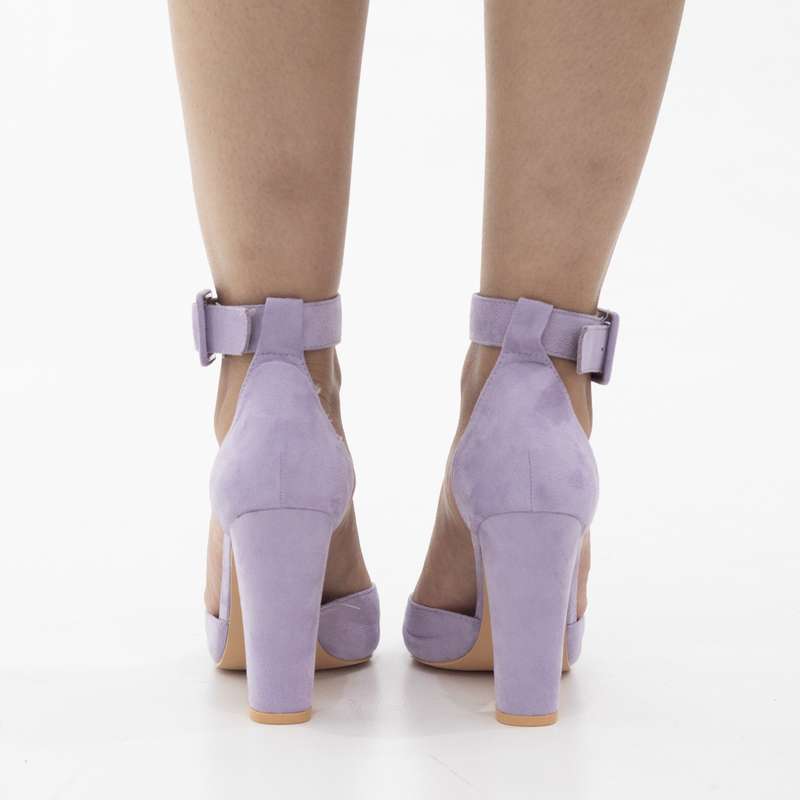 Zirconia open waist pointy on 10cm block heel lilac