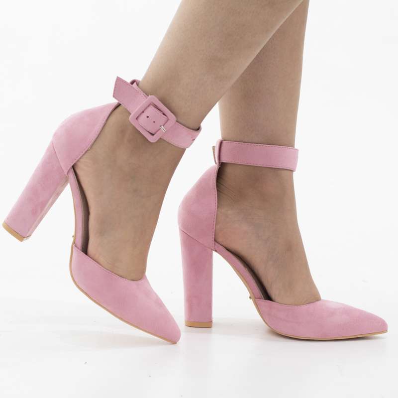 Zirconia open waist pointy on 10cm block heel pink