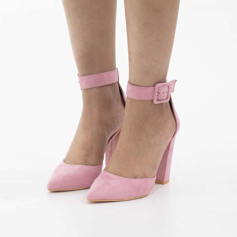 Zirconia open waist pointy on 10cm block heel pink