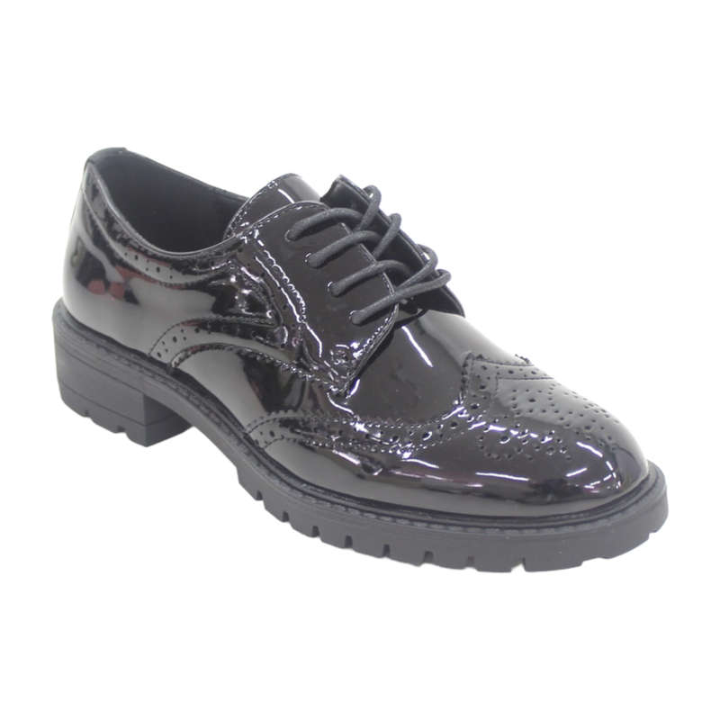Basanti laceup brougue chuncky pat black