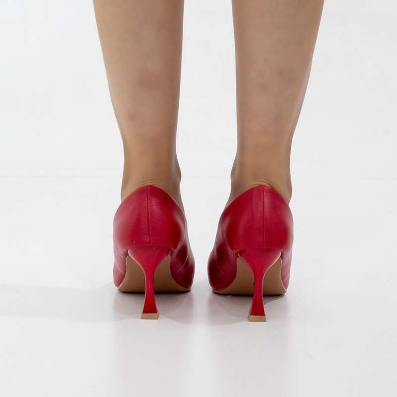 Doha Faux court with gold pointy toe on 8cm heel red