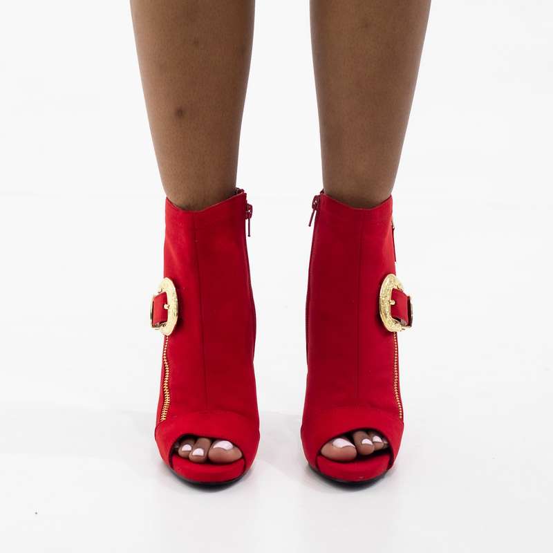 Ugra micro fiber 11cm high heel open toe ankle boot red