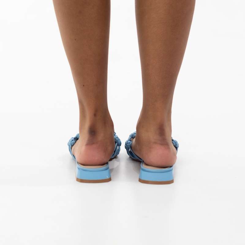 Unilody flat pleated slide on a 2cm flat heel blue