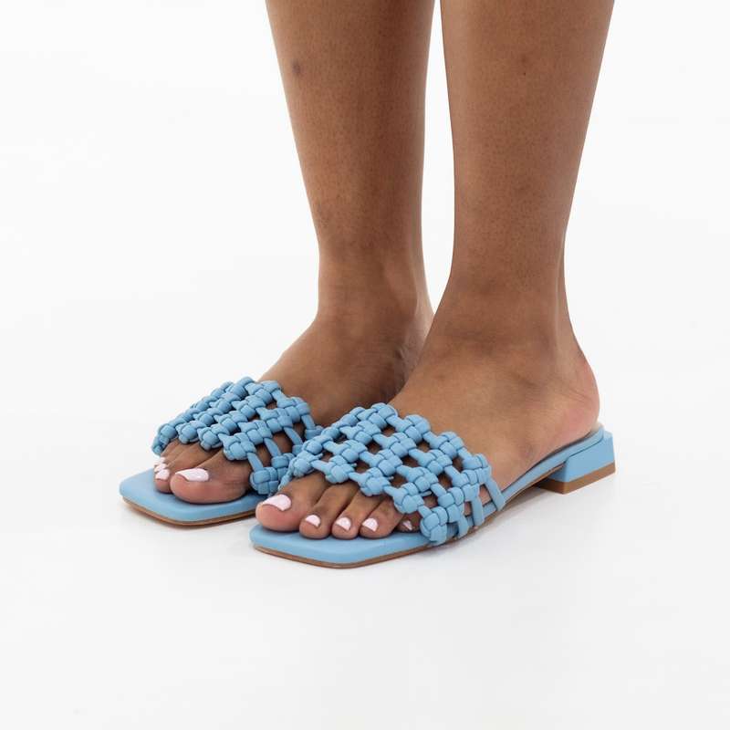Unilody flat pleated slide on a 2cm flat heel blue