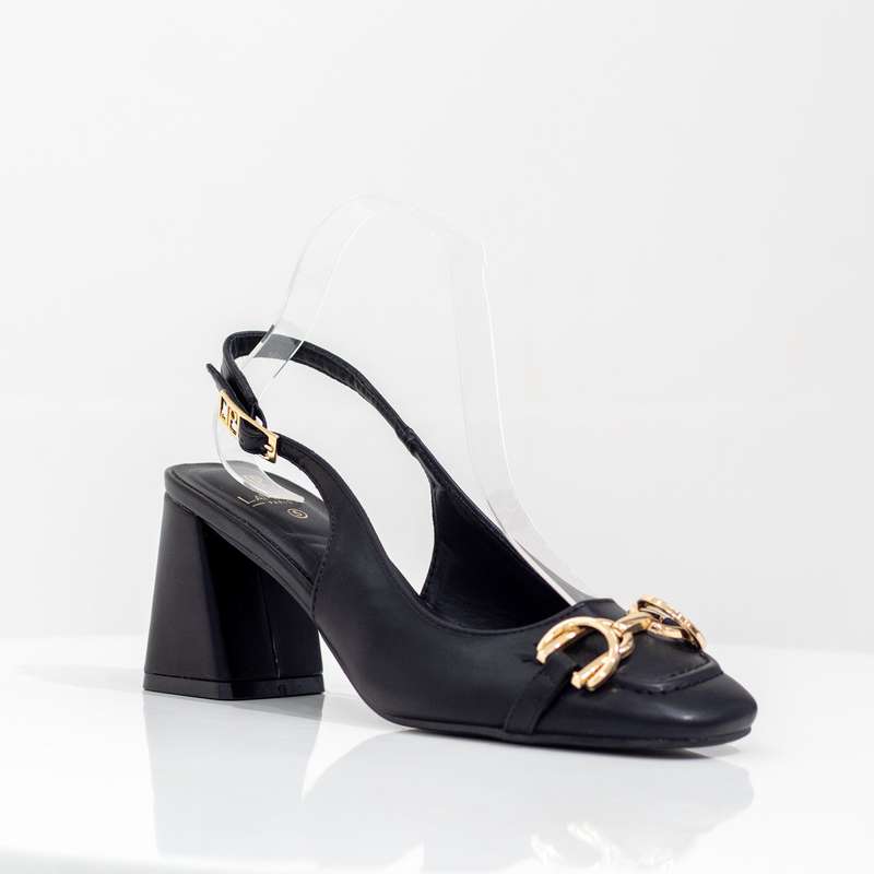 Amaya 7cm heel pleather slingback with trim pumps black