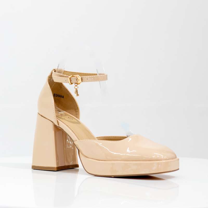 Eshana open waist pat on 9cm platform heel nude