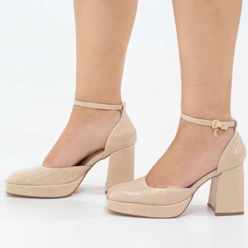 Eshana open waist pat on 9cm platform heel nude