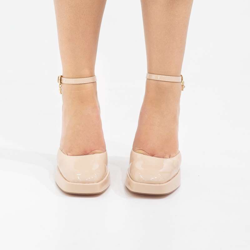 Eshana open waist pat on 9cm platform heel nude