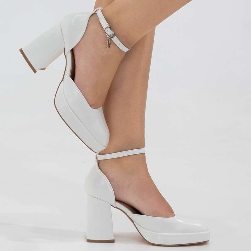 Eshana open waist pu on 9cm platform heel white