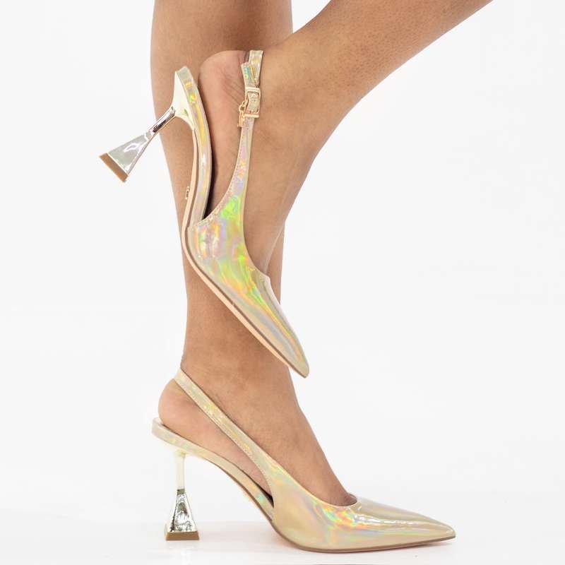Sonia 7cm spool heel sling back pump gold