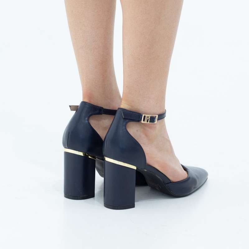 Chandri open waist pointy on 8cm block heel PU navy