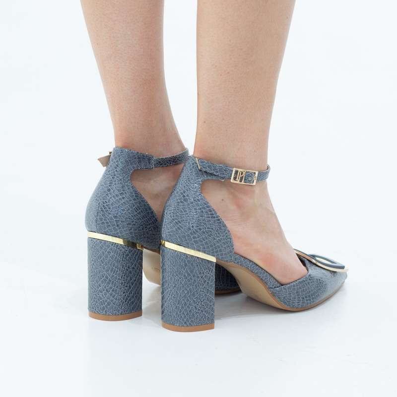 Chakrika snake skin open waist pointy with sqr trim on 8cm heel blue
