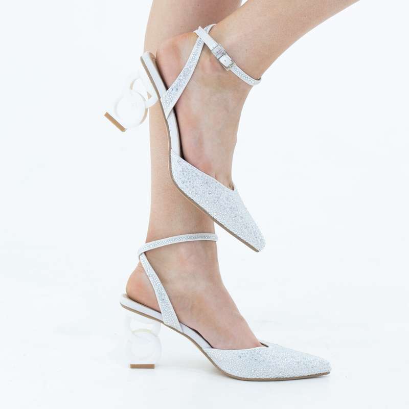 Adweta diamante open waist pointy on 7.5cm 2 circ heel white
