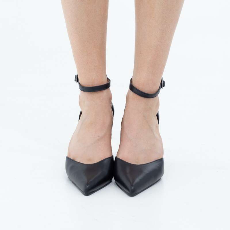 Akshara open waist pointy PU on 7.5cm double circ heel black