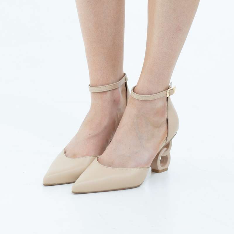 Akshara open waist pointy PU on 7.5cm double circ heel nude