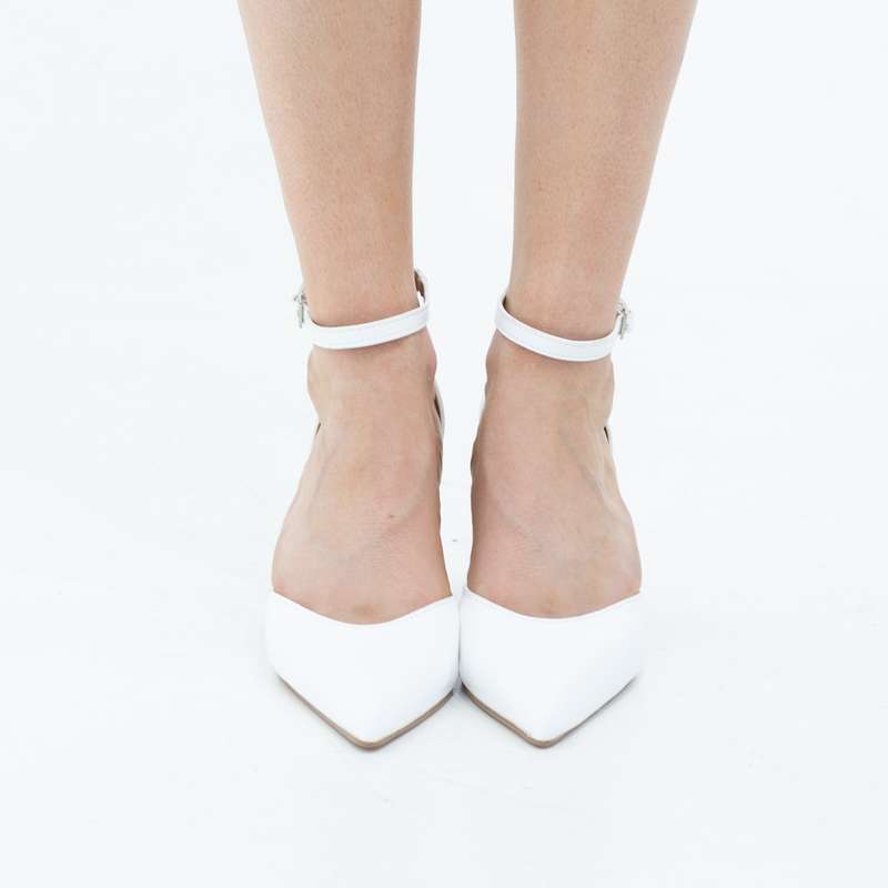 Akshara open waist pointy PU on 7.5cm double circ heel white