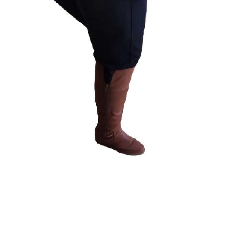 Mia nu-buck knee high flat boot brown