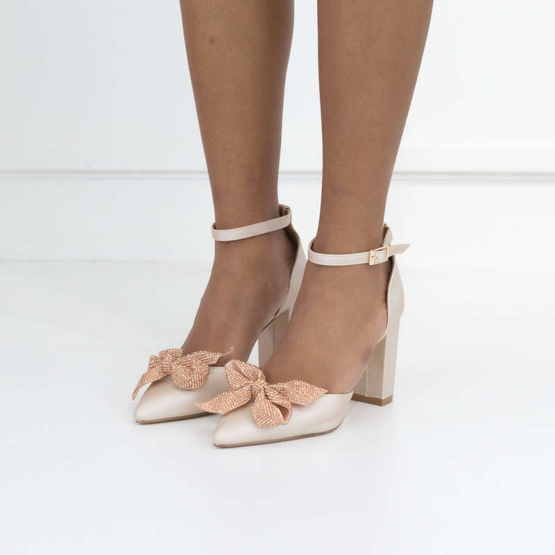 Wifey 9cm heel open waist shimmer pointy with a bow
