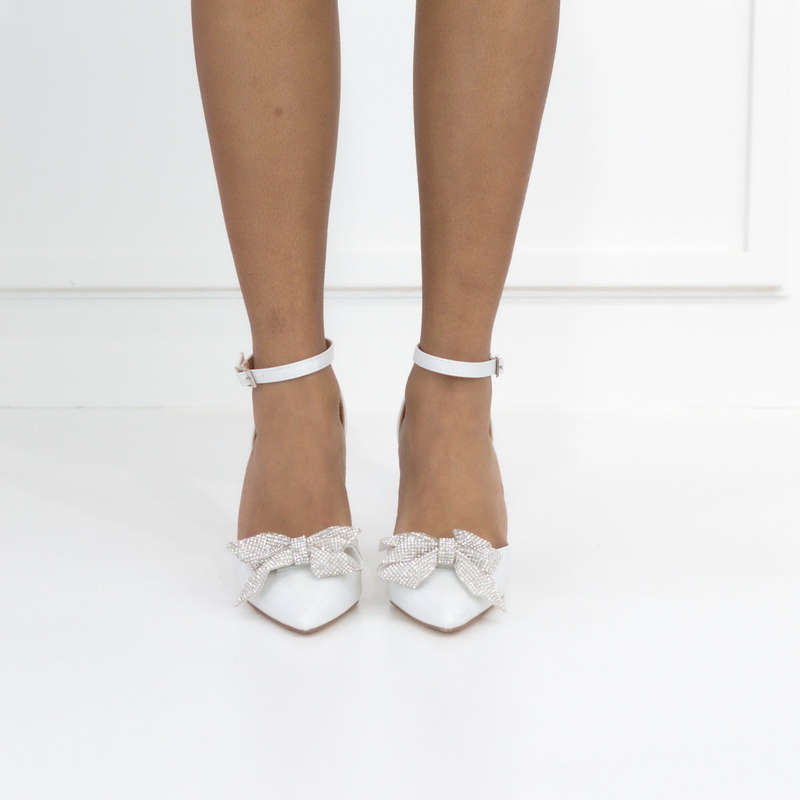 Wifey 9cm heel open waist shimmer pointy with a bow