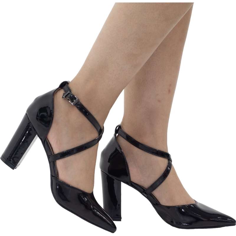 Hiba cross-belts open waist PATENT 8.5cm block heel