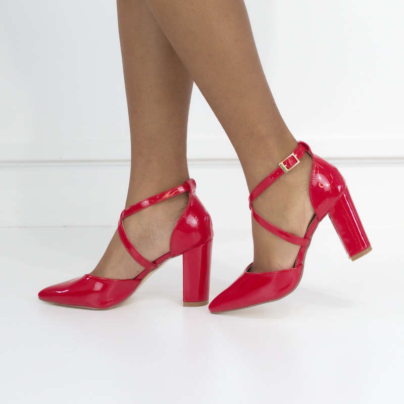 Hiba cross-belts open waist PATENT 8.5cm block heel