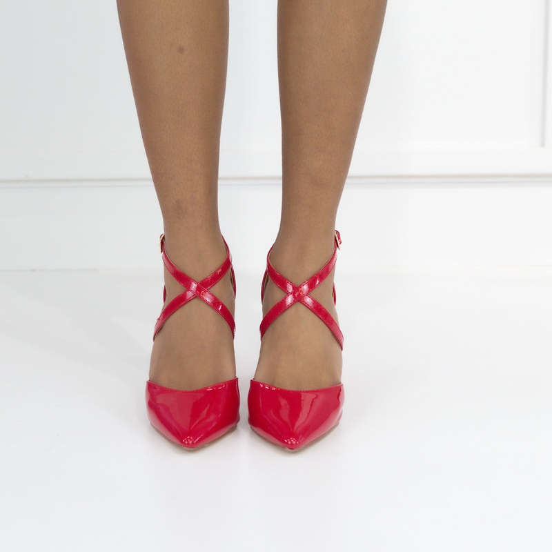 Hiba cross-belts open waist PATENT 8.5cm block heel