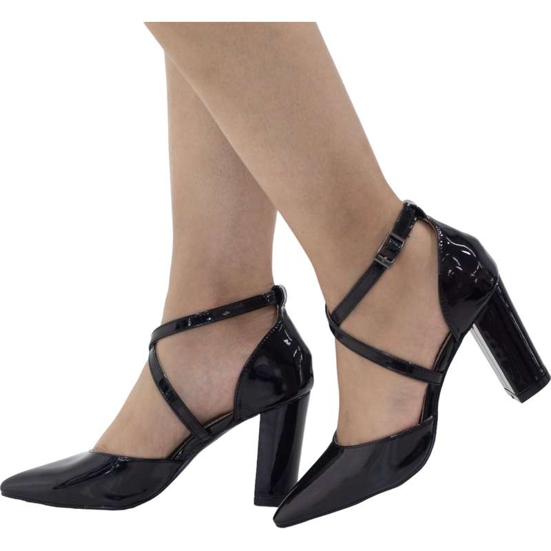 Hiba cross-belts open waist PATENT 8.5cm block heel