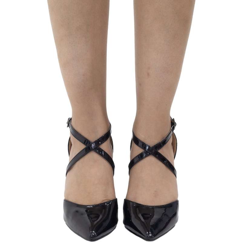Hiba cross-belts open waist PATENT 8.5cm block heel