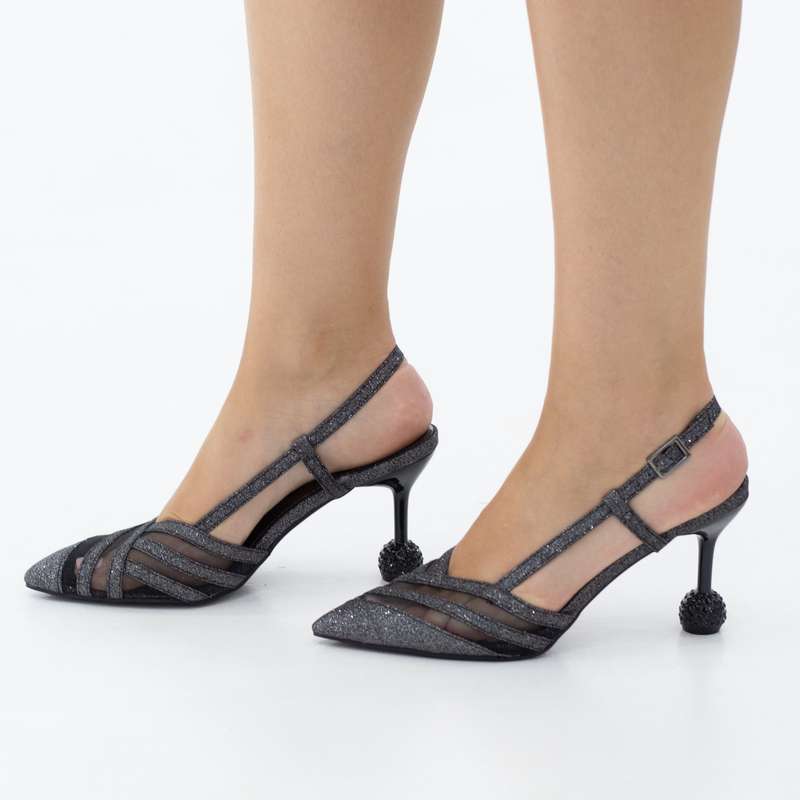 Dune meshed embellished  8cm heel shimmer slingback