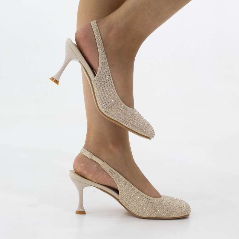 Babro sleeky skewed-toe 7cm heel studded sling back