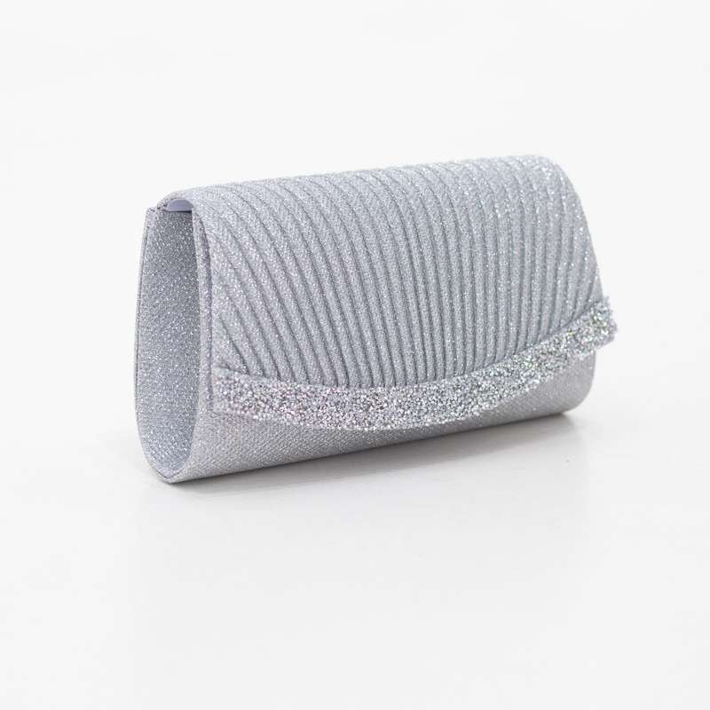 Curve silver lining-belt detailed weaved shimmer clutch bag