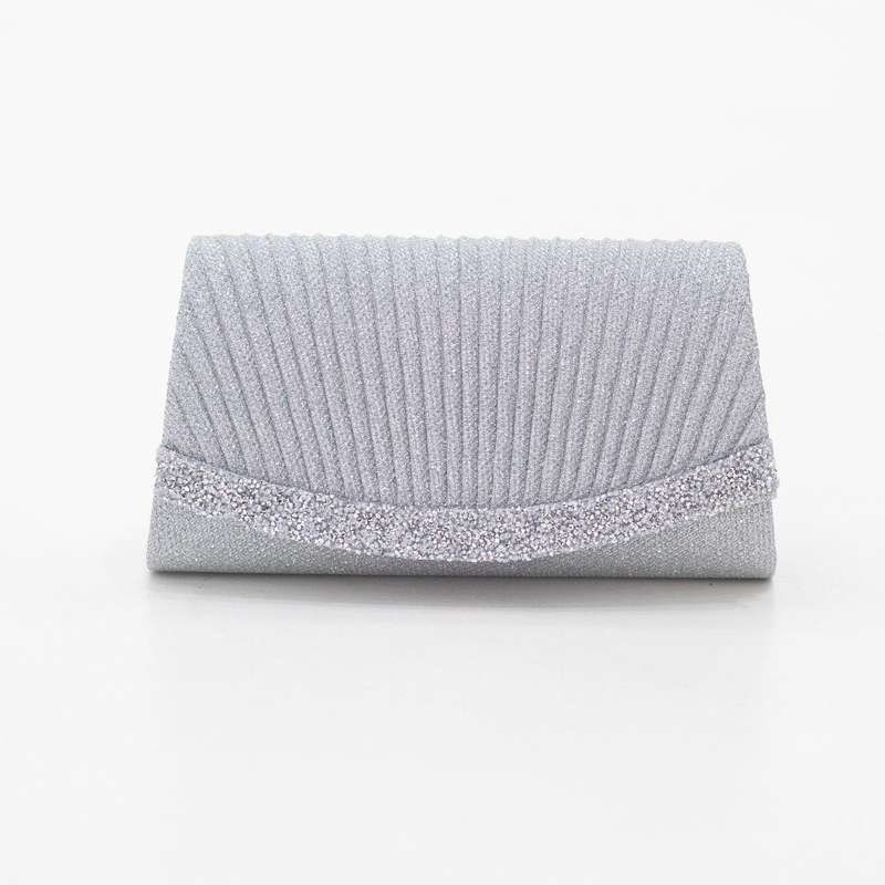 Curve silver lining-belt detailed weaved shimmer clutch bag